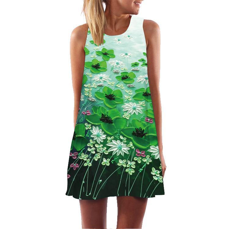 Summer 3D Floral Print Sleeveless Mini Short Dresses-Mini Dresses-7-S-Free Shipping Leatheretro