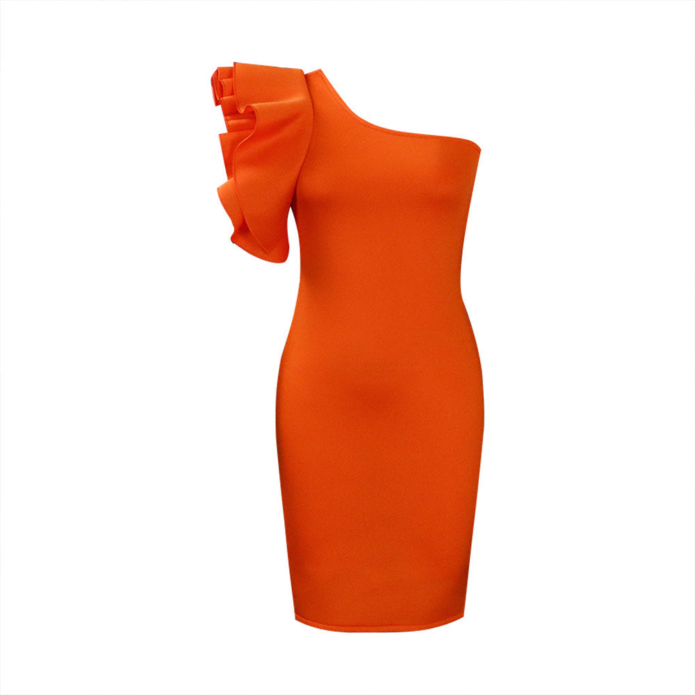 Summer One Shoulder Sexy Party Dresses for Women-Dresses-Orange-S-Free Shipping Leatheretro