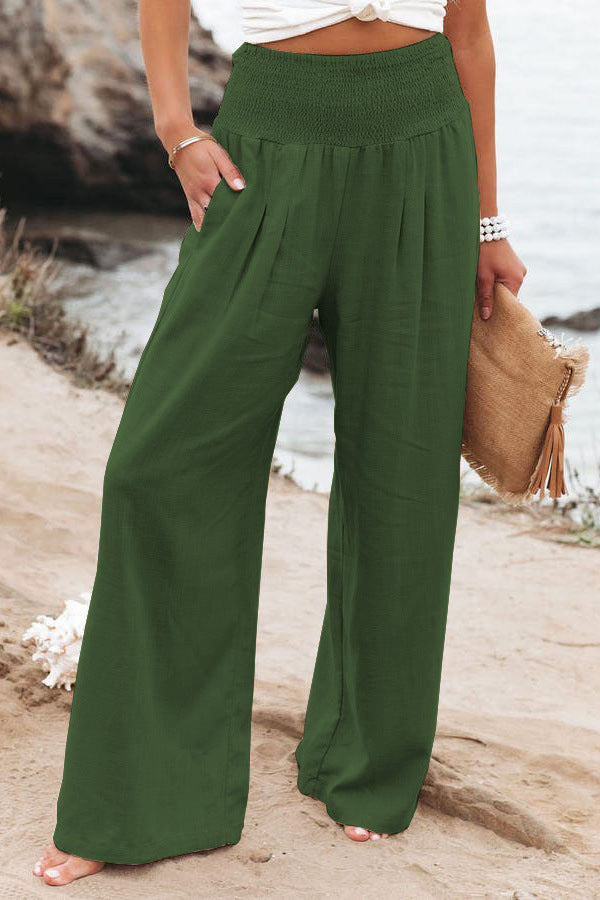Casual Linen Summer Wide Legs Pants for Women-Pants-Green-S-Free Shipping Leatheretro