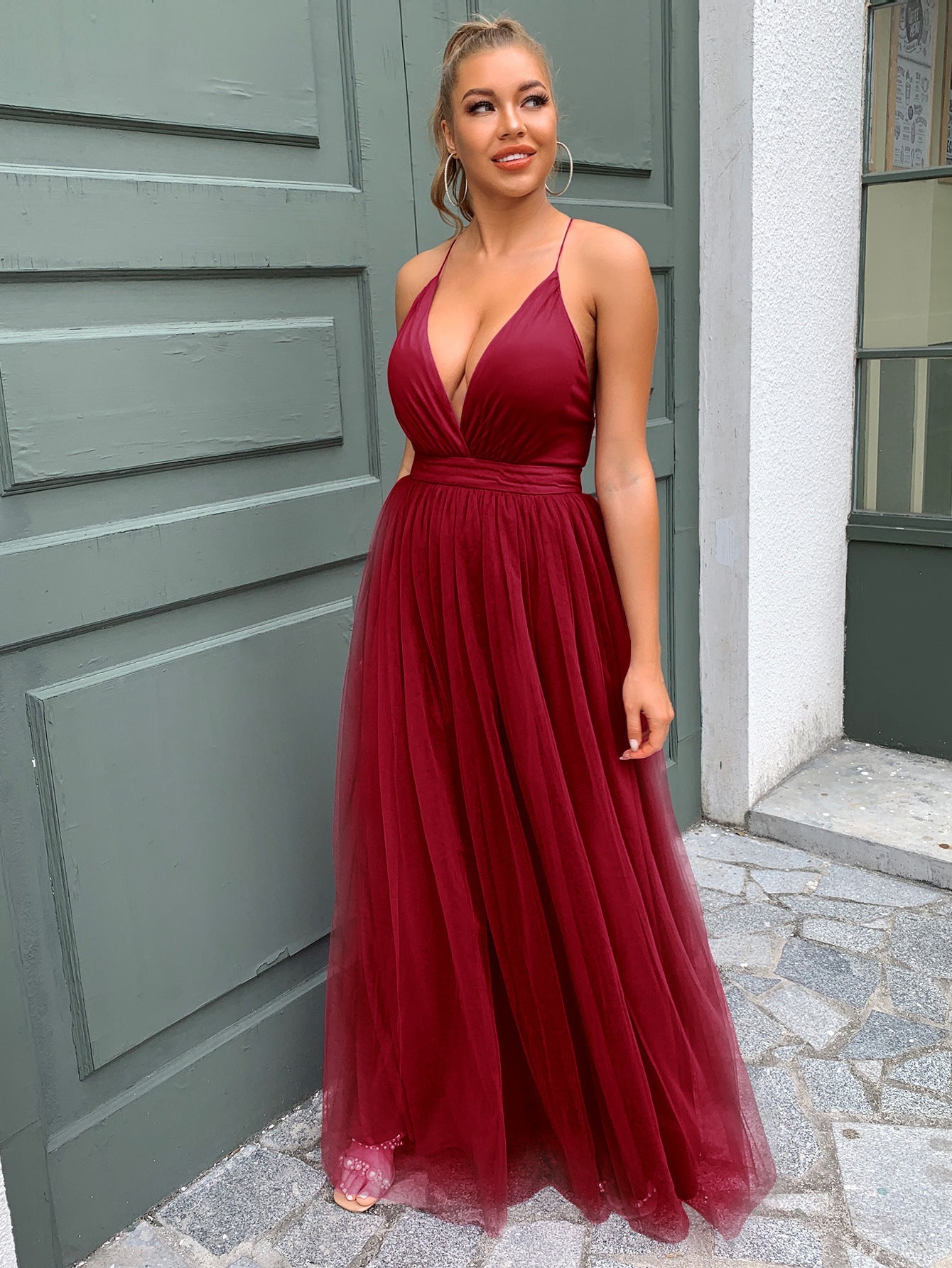 Sexy Backless Tulle Summer Evening Party Dresses-Dresses-Wine Red-US 2-Free Shipping Leatheretro
