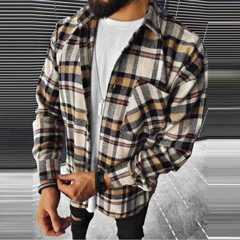 Casual Men Long Sleeves Fall Plaid Shirts-Style3-S-Free Shipping Leatheretro