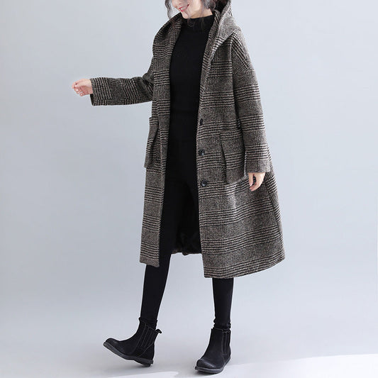 Casual Woolen Plus Sizes Women Overcoats-Outerwear-Black-M-Free Shipping Leatheretro