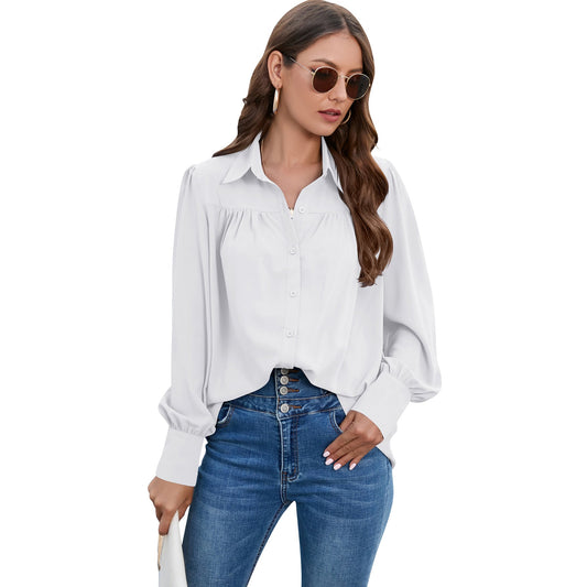 Casual Chiffon Long Sleeves Blouses for Women-Shirts & Tops-White-S-Free Shipping Leatheretro