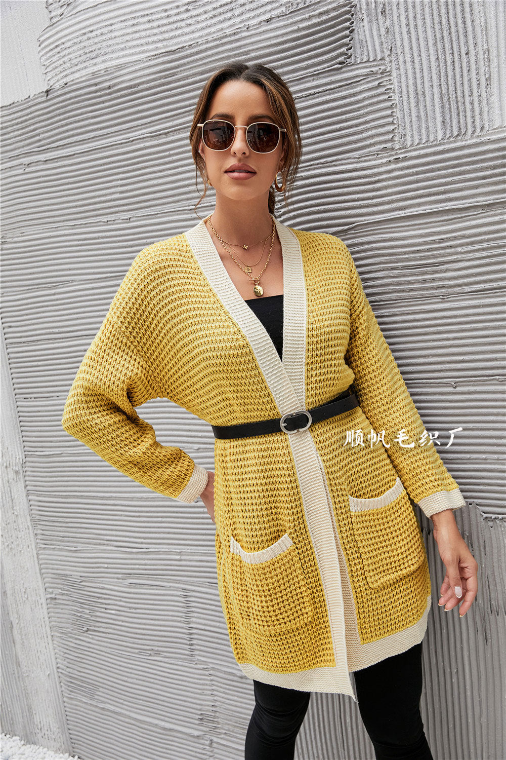 Casual Knitting Long Sleeves Women Overcoat-Shirts & Tops-Yellow-S-Free Shipping Leatheretro