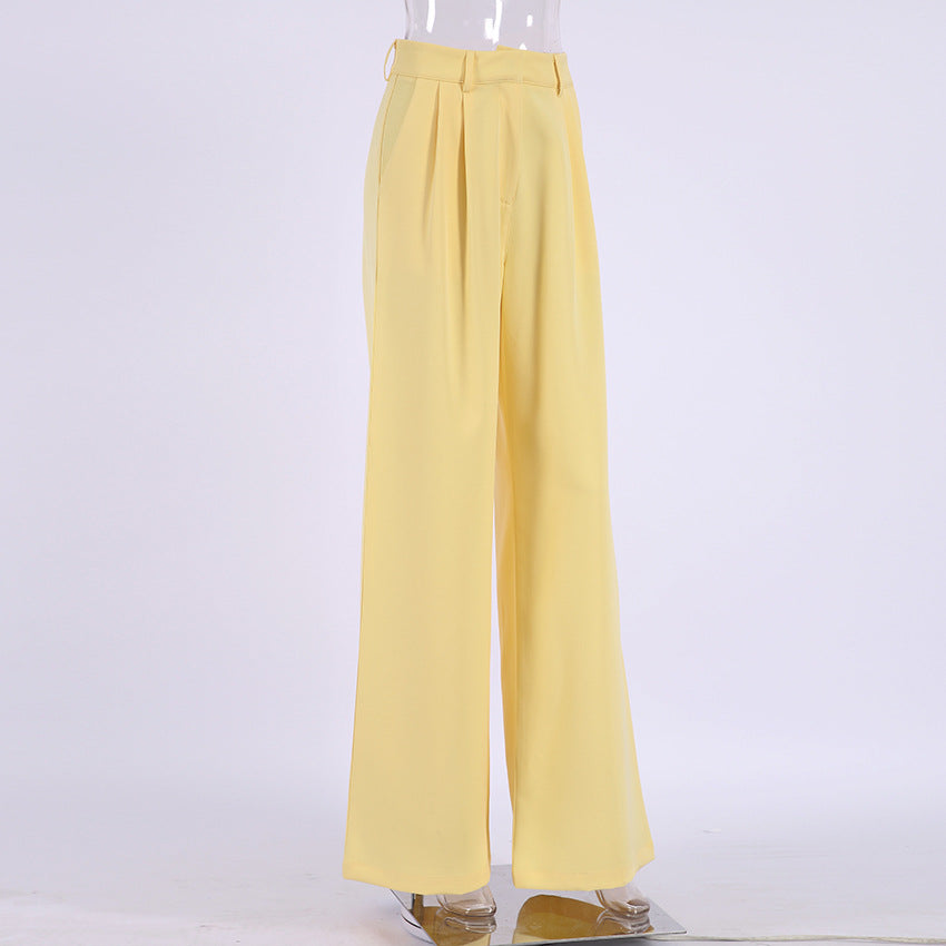 Casual High Waist Wide Legs Long Pants for Women-Pants-Yellow-S-Free Shipping Leatheretro