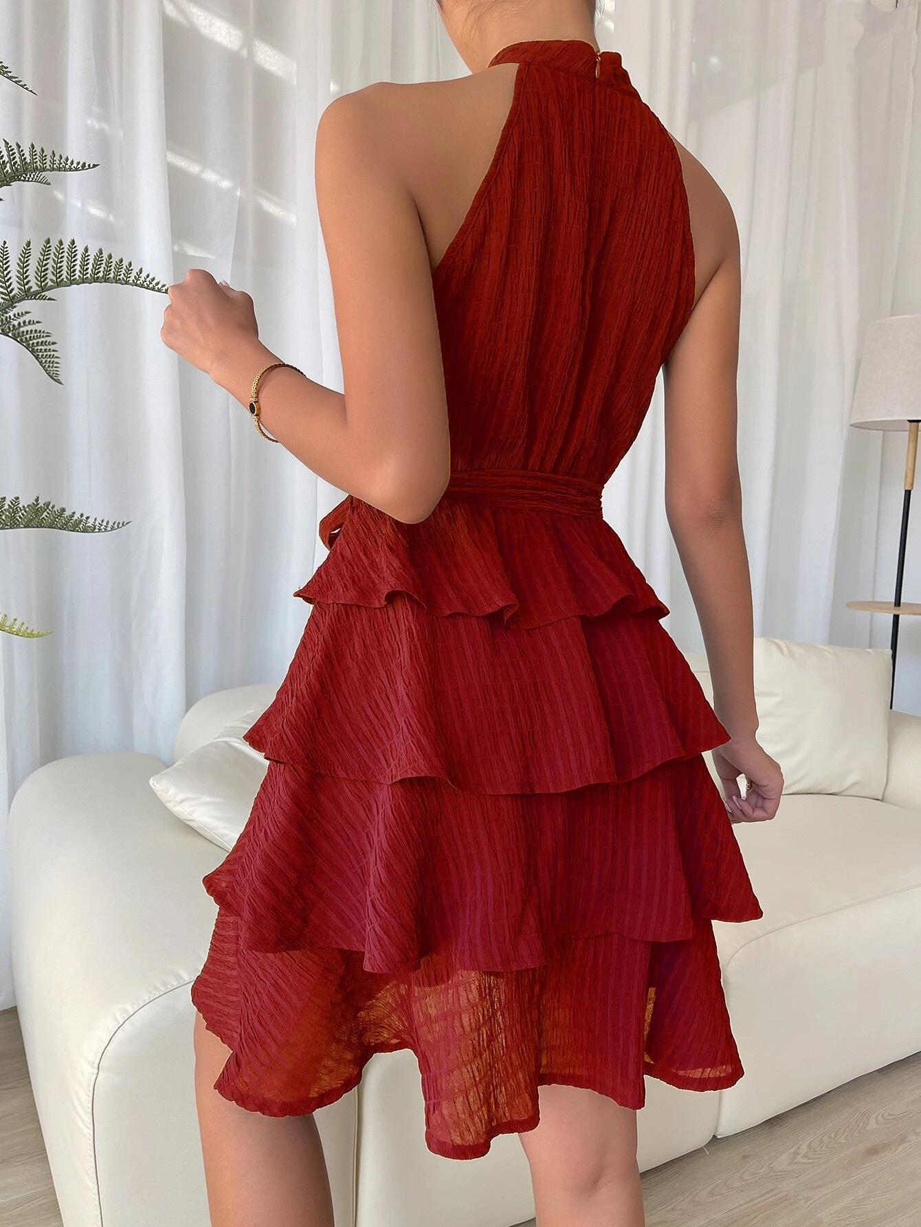Casual Summer Sleeveless Ruffled Mini Dresses-Dresses-Red-S-Free Shipping Leatheretro