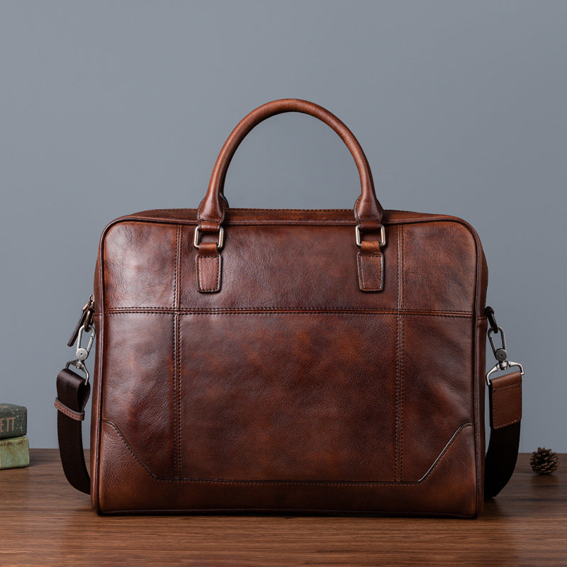 Vintage Genine Leather Businees Briefcase Laptop Bag 3555-Leather Briefcase-Black-Free Shipping Leatheretro