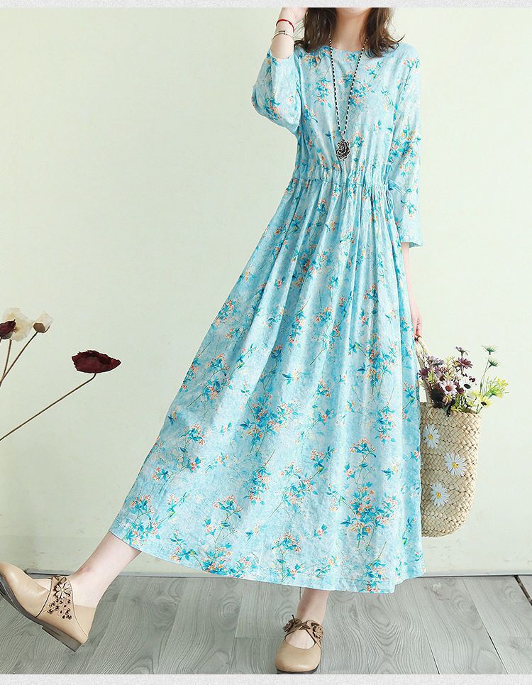 Vintage Cotton Women Plus Sizes Long Dresses-Dresses-Gray-M-Free Shipping Leatheretro