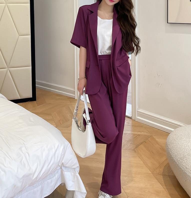 Casual Summer Designed Sets Short Sleeves Blazers and Pants-Suits-Purple-S-Free Shipping Leatheretro