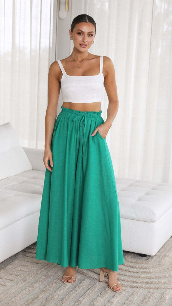 Casual Summer Wide Legs Long Pants for Women-Pants-Green-1-S-Free Shipping Leatheretro