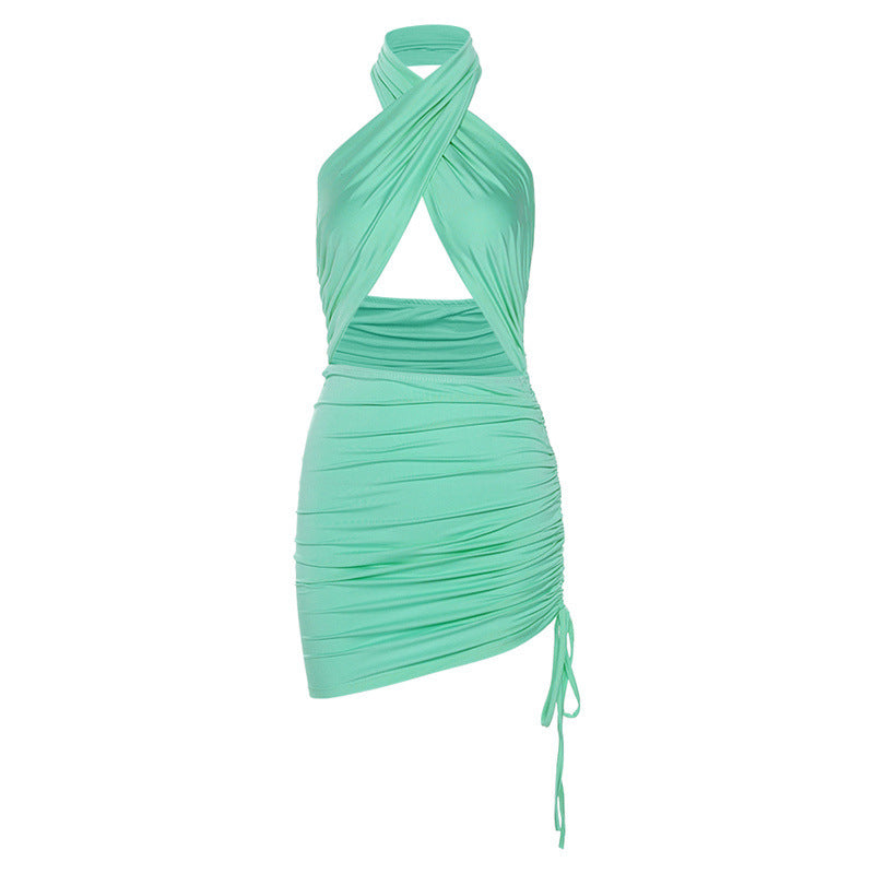 Sexy Halter Backless Summer Bodycon Dresses-Dresses-Green-S-Free Shipping Leatheretro