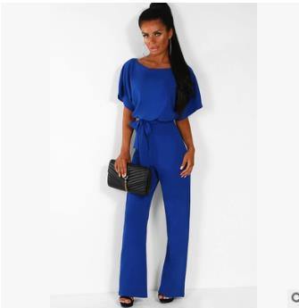 Women Summer Belt Short Sleeves Summer Jumpsuits-One Piece Suits-Blue-S-Free Shipping Leatheretro