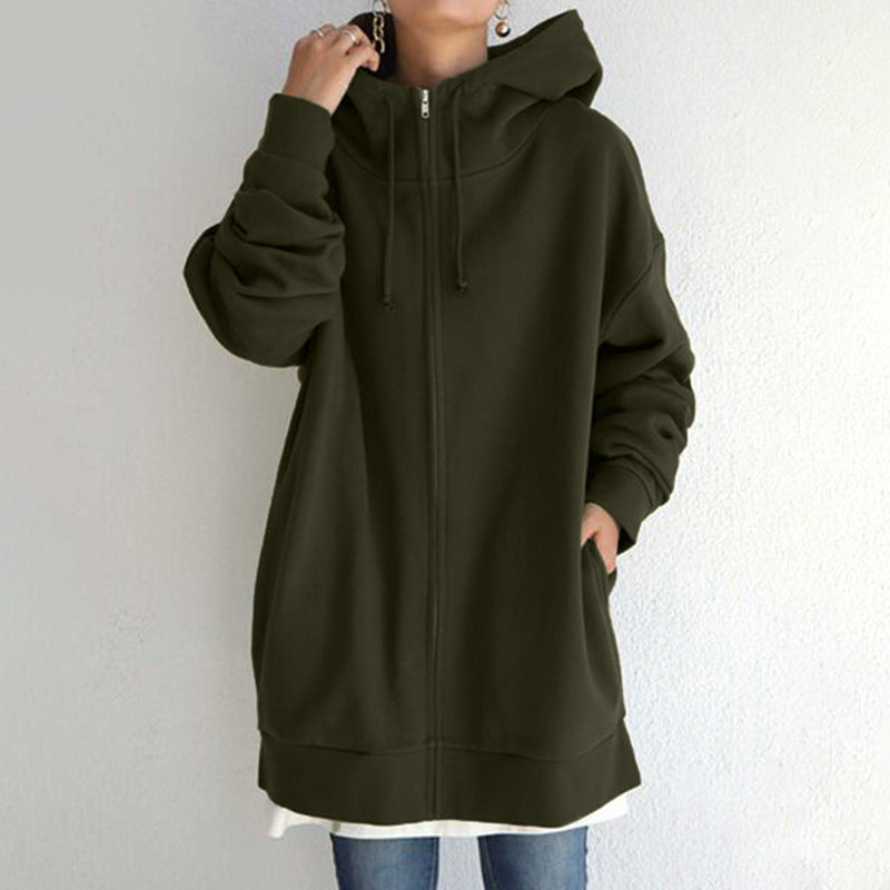 Women Plus Sizes Zipper Velvet Hoodies-Hoodies-Army Green-S-Free Shipping Leatheretro