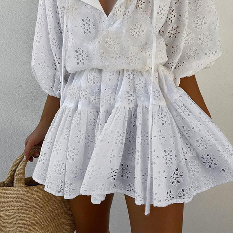 Summer Half Sleeves Mini Dresses-Dresses-White-S-Free Shipping Leatheretro