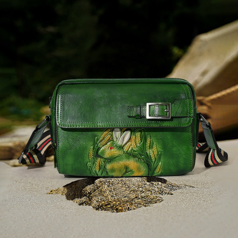 Rabbit Design Handmade Cowhide Leather Handbags for Women 9002-Handbags, Wallets & Cases-Green-Free Shipping Leatheretro
