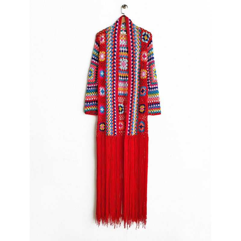 Colorful Crochet Irregular Tassels Coats for Women-Shirts & Tops-Red-S-Free Shipping Leatheretro