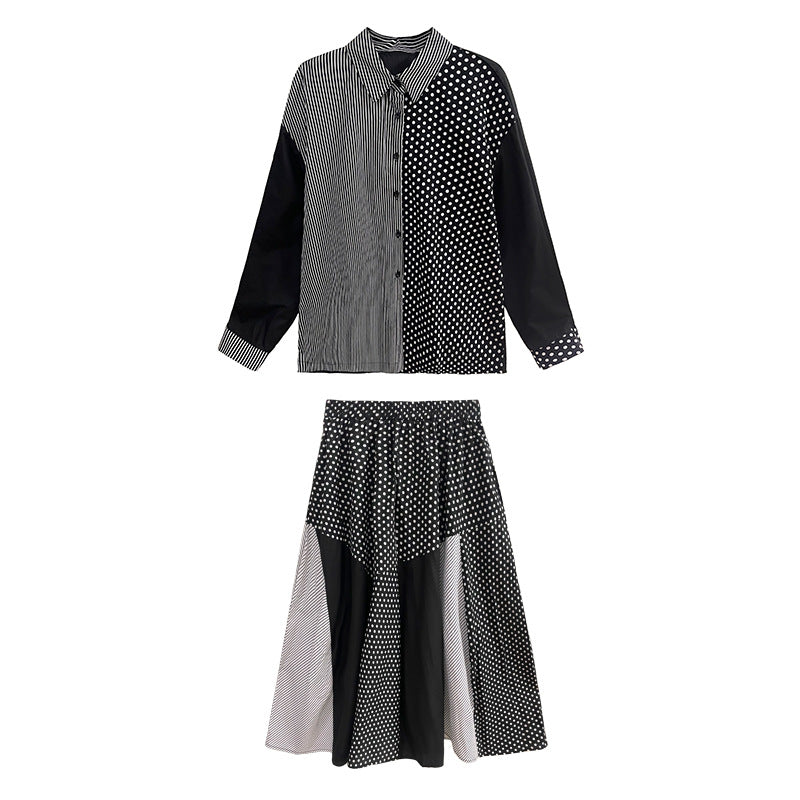 Designed Striped Shirts and Skirts 2Pcs Suit Dresses-Suits-Top-One Size-Free Shipping Leatheretro