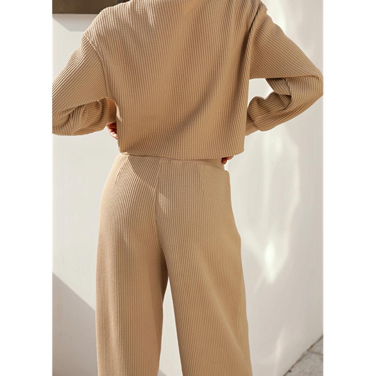 Casual Fall/Winter Two Pieces Tops & Wide Legs Pants-Suits-White-S-Free Shipping Leatheretro