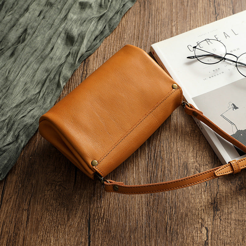 Vege Tanned Leather Small Bag for Women 21026-Yellow-Free Shipping Leatheretro