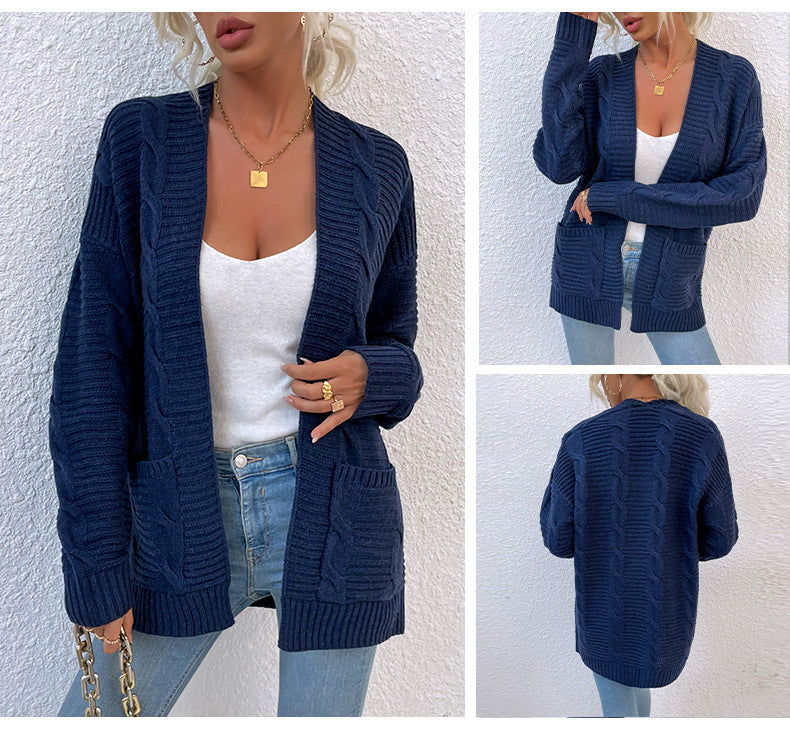 Fashion Twist Knitted Cardigan Coats-Shirts & Tops-Pink-S-Free Shipping Leatheretro