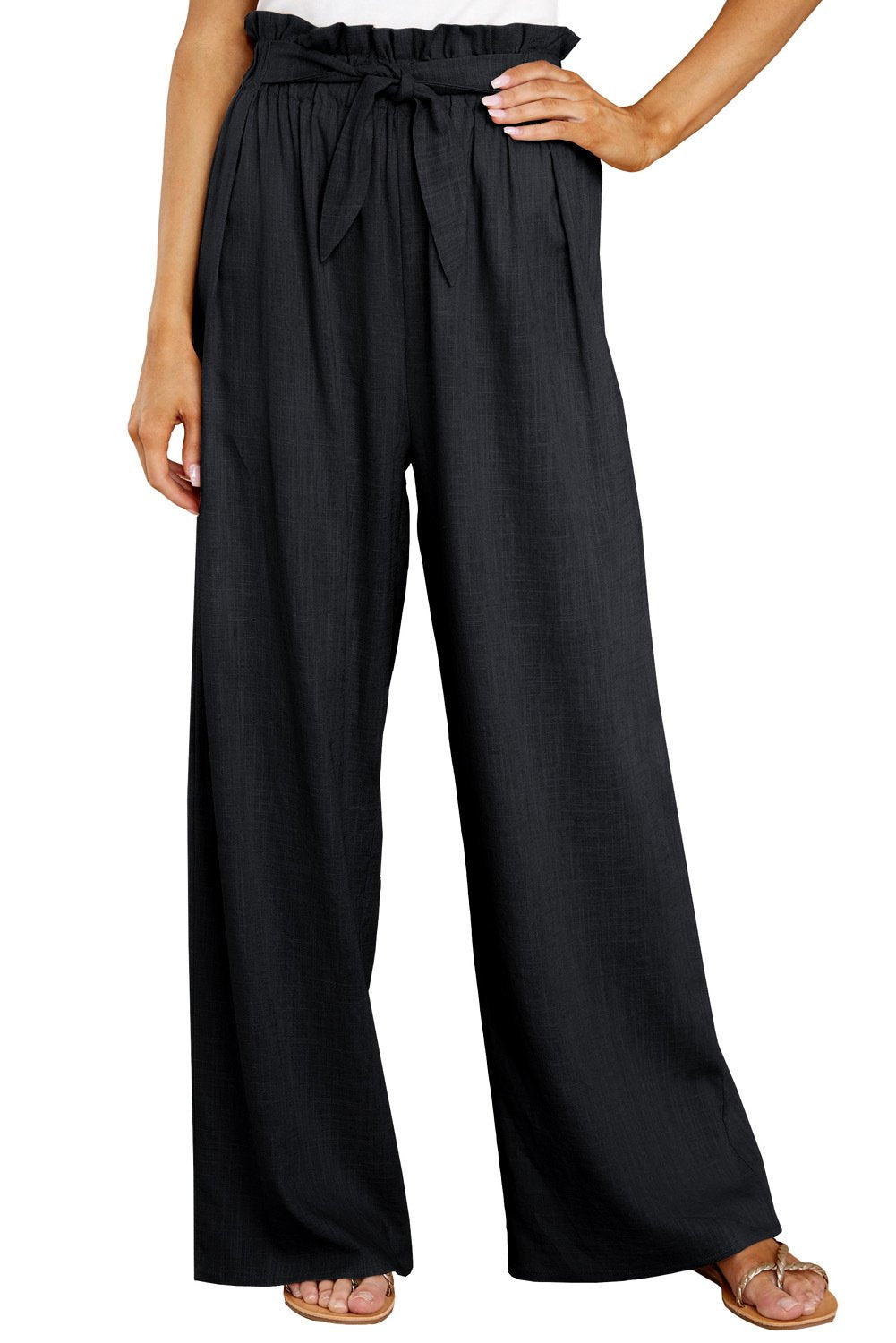 Casual Women Linen Long Pants-Women Bottoms-Black-S-Free Shipping Leatheretro
