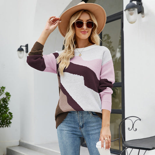 Women Round Neck Knitted Pullover Sweaters-Shirts & Tops-Wine Red-S-Free Shipping Leatheretro