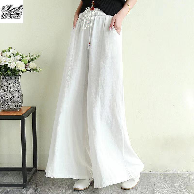 Women Linen Drawstring Summer Casual Pants-Women Bottoms-White-M-Free Shipping Leatheretro