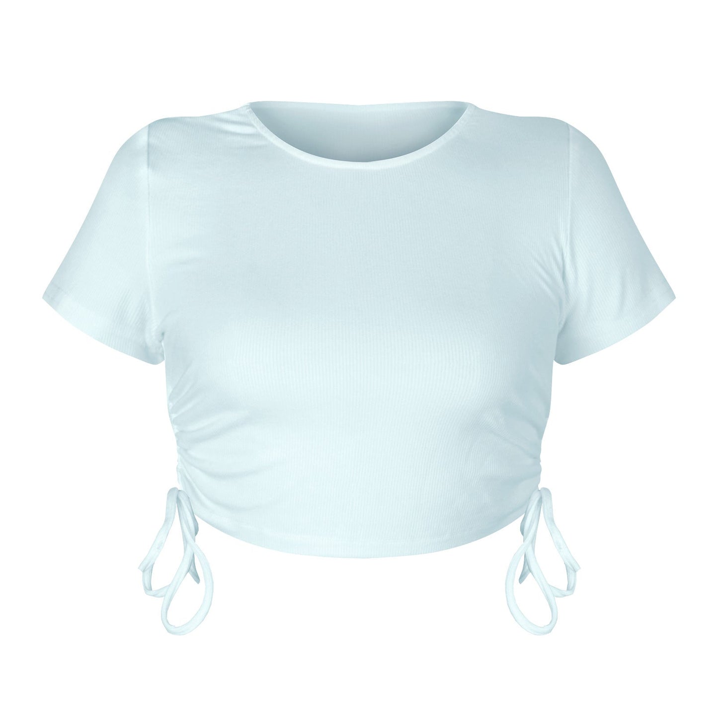 Sexy Round Neck Drawstring Midriff Baring Short Sleeves T Shirts-Shirts & Tops-GSTD004-S-Free Shipping Leatheretro
