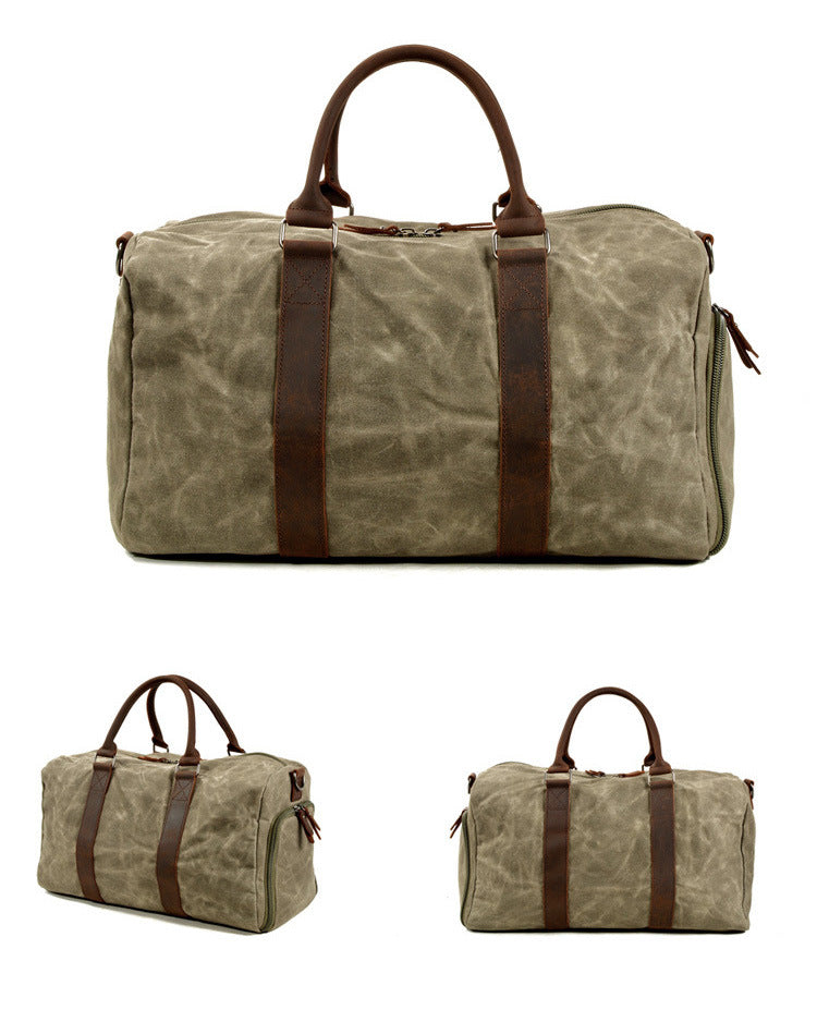 Men's Canvas Leather Bags for Traveling 6061-Canvas weekend bags-Khaki-Free Shipping Leatheretro