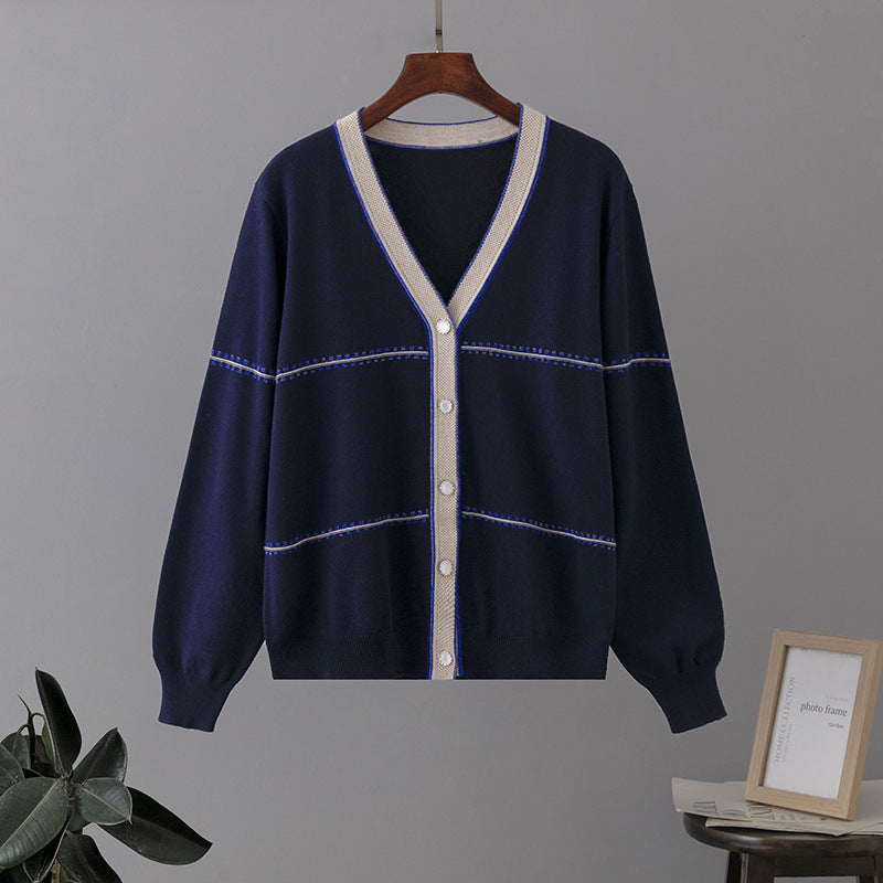 Vintage Loose Knitted Cardigan Sweaters-Shirts & Tops-Dark Blue-One Size-Free Shipping Leatheretro