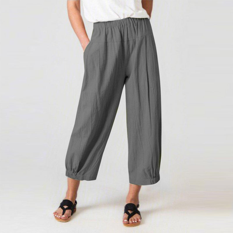 Loose High Waist Cropped Wide Legs Pants-Pants-Dark Gray-S-Free Shipping Leatheretro