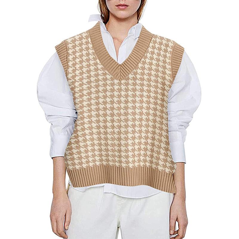 Fashion Sleeveless Women Knitting Vest-Shirts & Tops-Khaki-S-Free Shipping Leatheretro