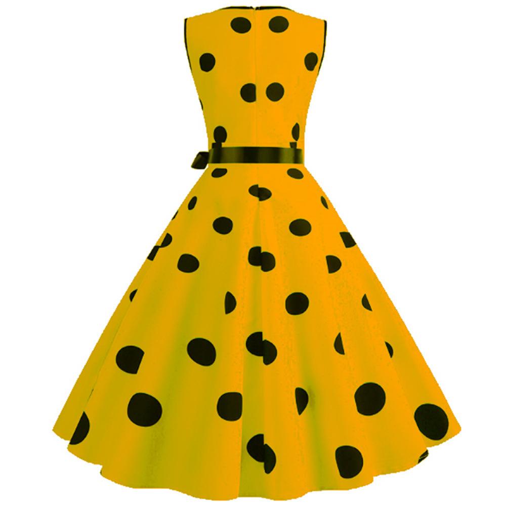 Casual Sleeveless Dot Print Vintage Dresses-Vintage Dresses-Yellow-S-Free Shipping Leatheretro