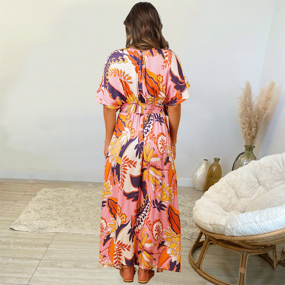 Summer Casual Bat Sleeves Beach Long Dresses-Dresses-Orange-S-Free Shipping Leatheretro