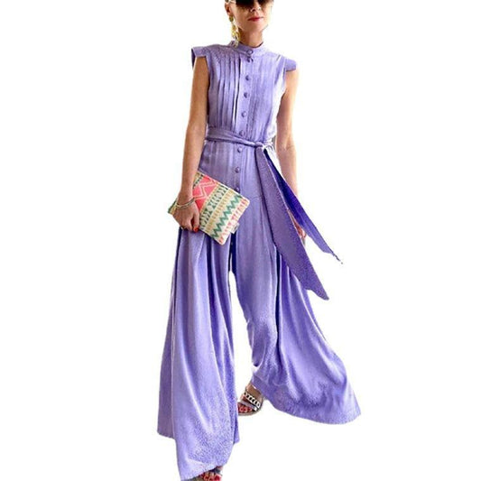 Women Chiffon Loose Sleeveless Long Jumpsuits-Maxi Dresses-Purple-S-Free Shipping Leatheretro