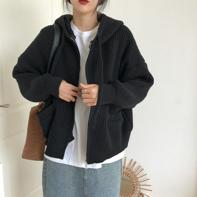 Casual Vintage Knitted Hoodies Cardigan Sweaters-Shirts & Tops-Black-One Size-Free Shipping Leatheretro