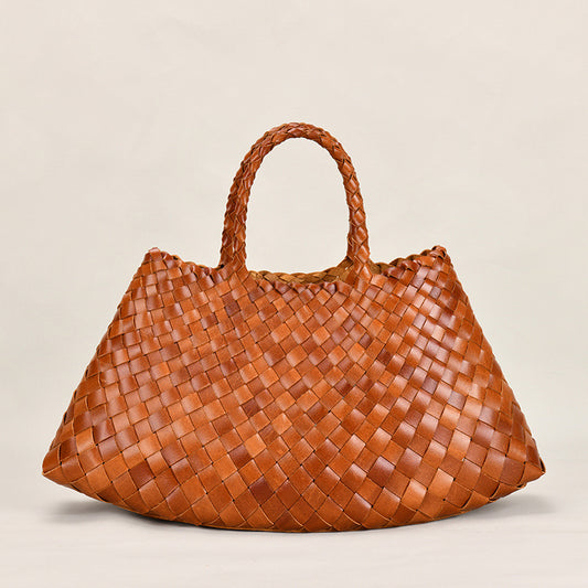 Special Design Cowhide Leather Woven Handbags for Women 8862-Small-Brown-Free Shipping Leatheretro