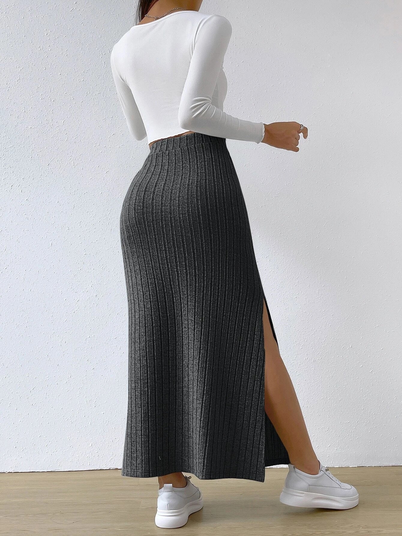Sexy High Waist Knitted Long Skirts-Skirts-Dark Gray-XS-Free Shipping Leatheretro