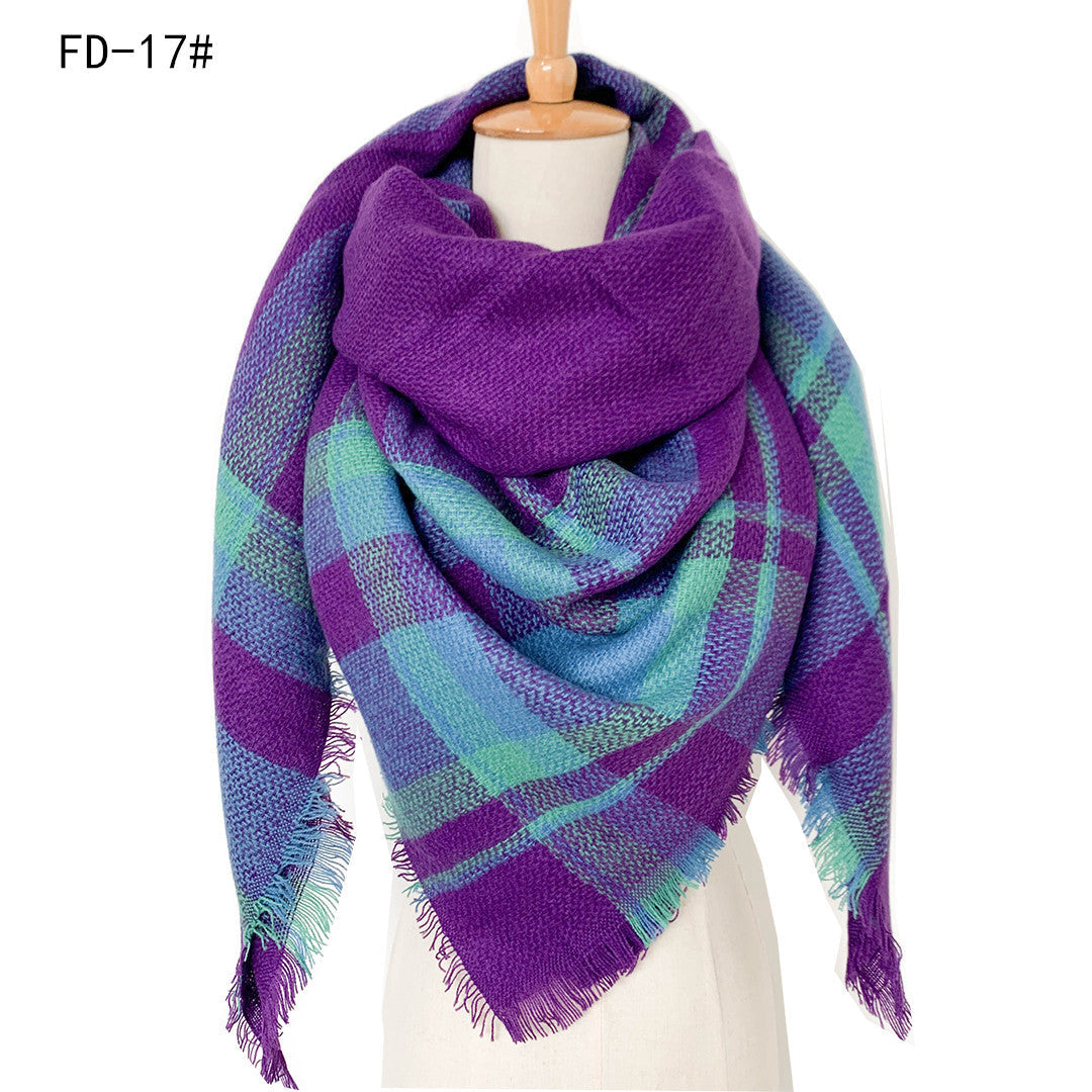 Winter Warm Plaid Scarves for Women-Scarves & Shawls-Purple-1-140cm-Free Shipping Leatheretro