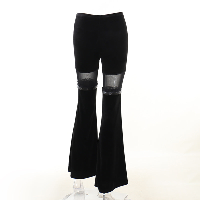 Sexy Black Net High Waist Trumpet Pants-Pants-Black-S-Free Shipping Leatheretro