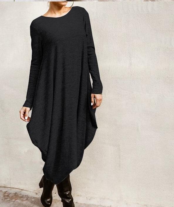 Irregular Plus Sizes Women Fall Long Dresses-Cozy Dresses-Gray-S-Free Shipping Leatheretro