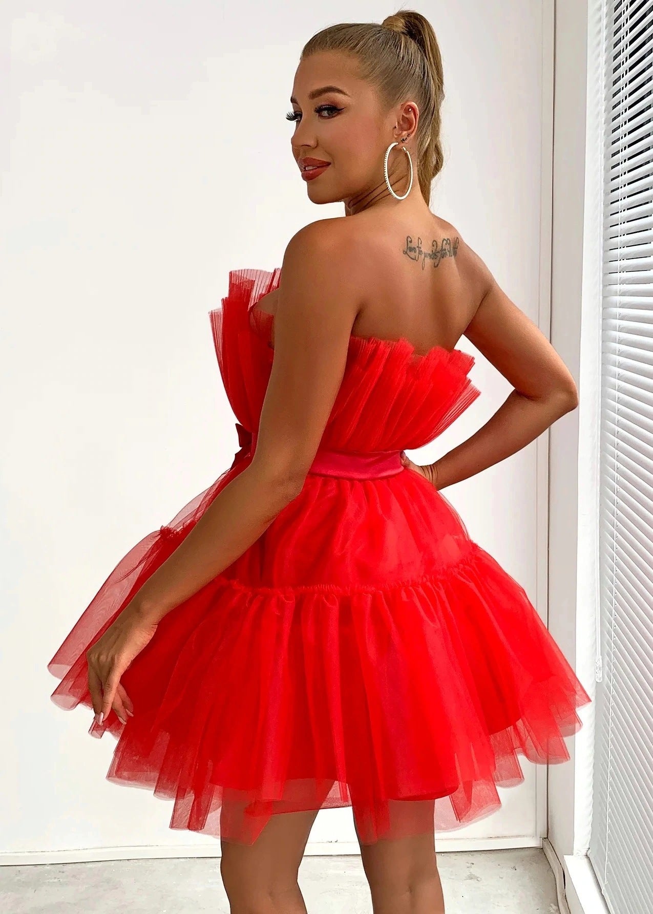 Sexy Strapless Tulle Bowknot Ball Gown Pary Dresses-Dresses-Pink-S-Free Shipping Leatheretro