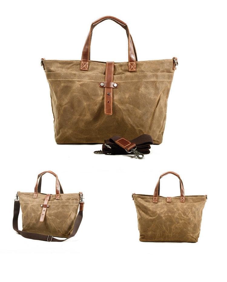Vintage Waxed Canvas Tote Handbags for Women 9706-Handbags-Khaki-Free Shipping Leatheretro