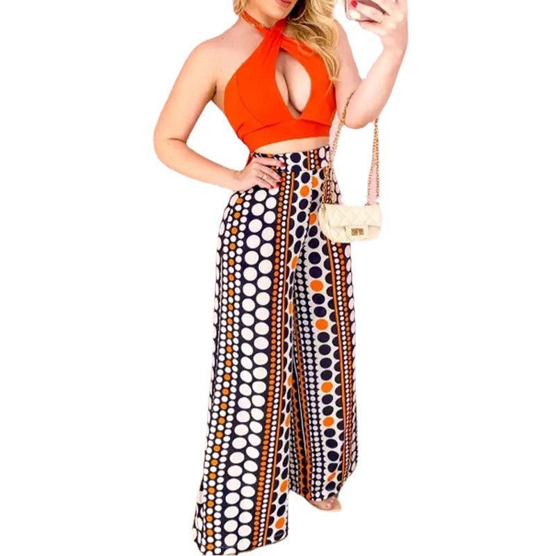 Sexy Summer Two Pieces Halter Tops and Pants-Suits-Orange-S-Free Shipping Leatheretro