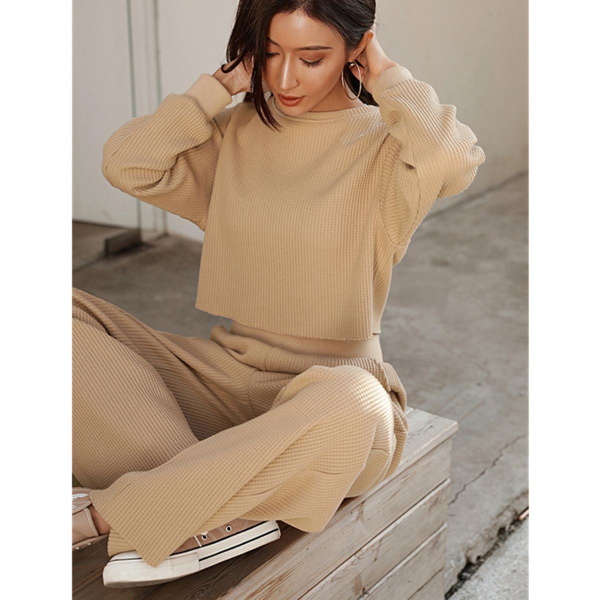 Casual Fall/Winter Two Pieces Tops & Wide Legs Pants-Suits-White-S-Free Shipping Leatheretro