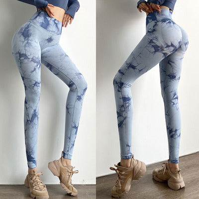 Women High Waist Dyed Yoga Running Leggings-Pants-Light Blue-S-Free Shipping Leatheretro