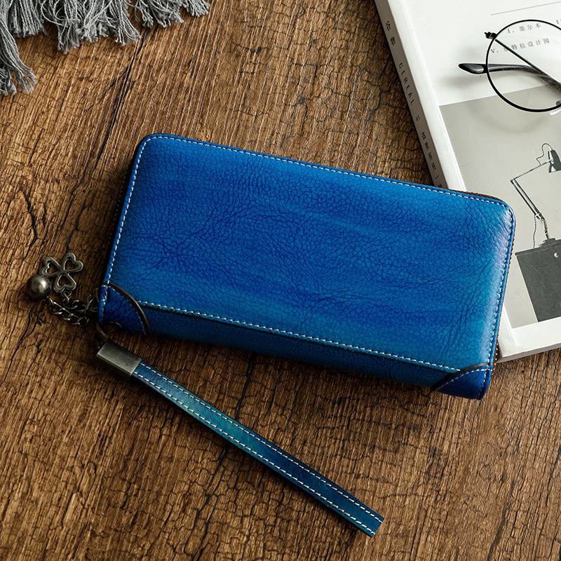 Large Storage Leather Purses for Women W5428-Leather Wallet-Blue-Free Shipping Leatheretro