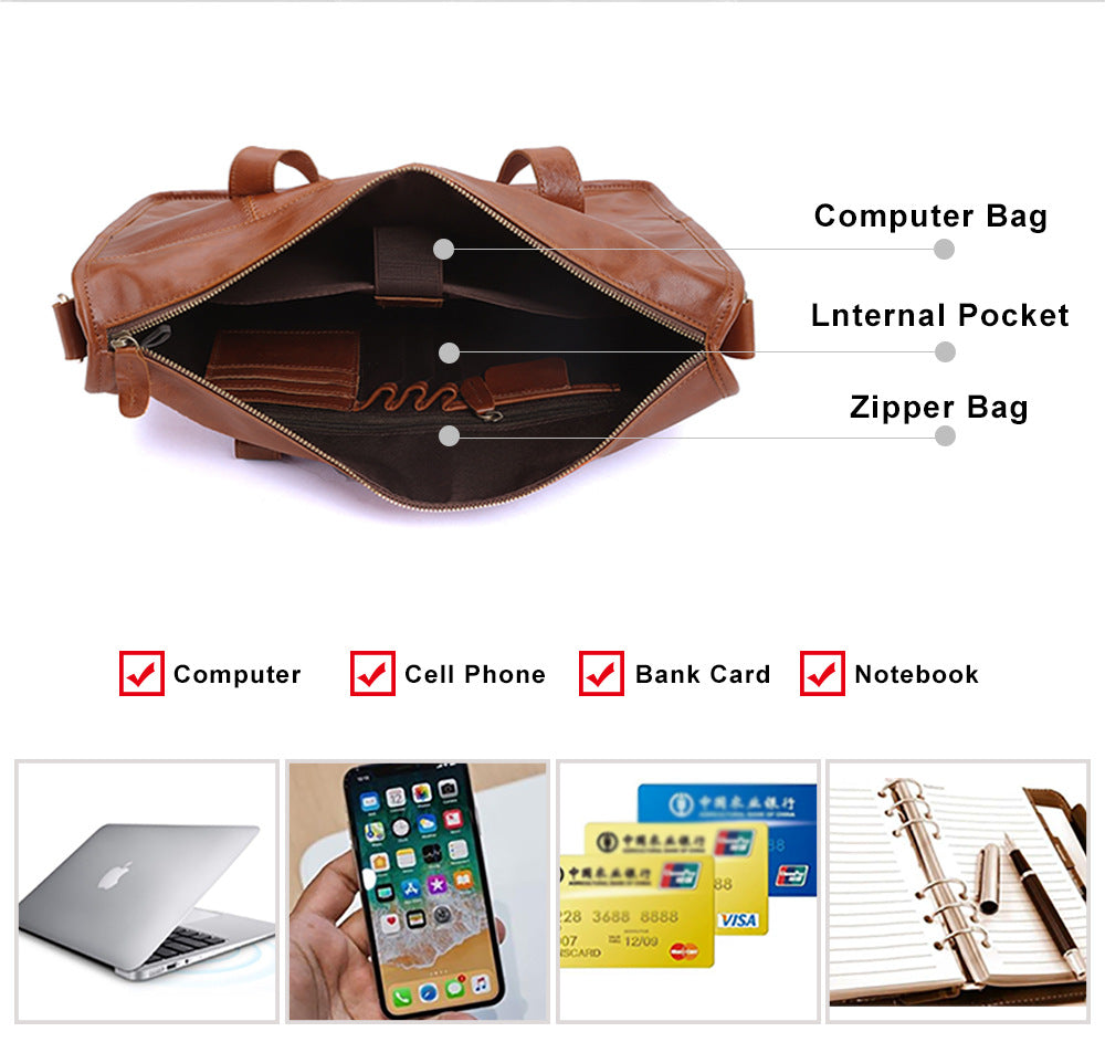 Simple Vintage Leather Business Briefcase J6495-Leateher Briefcase-Brown-Free Shipping Leatheretro