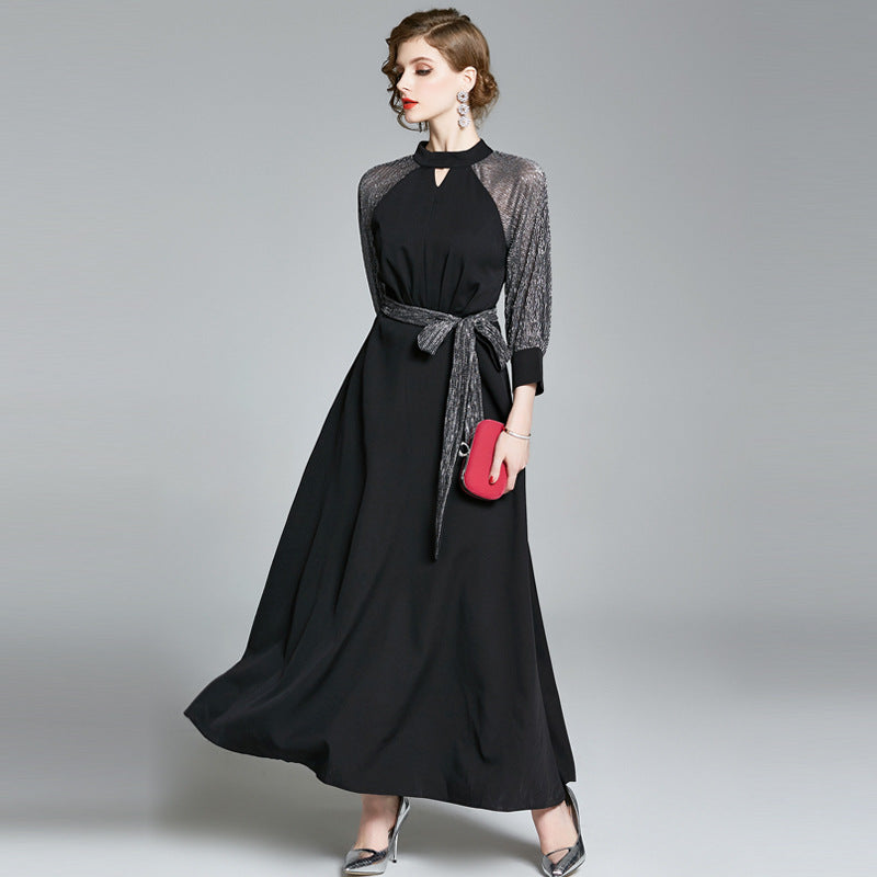 Elegant Office Lady Black Long Dresses-Dresses-Black-S-Free Shipping Leatheretro