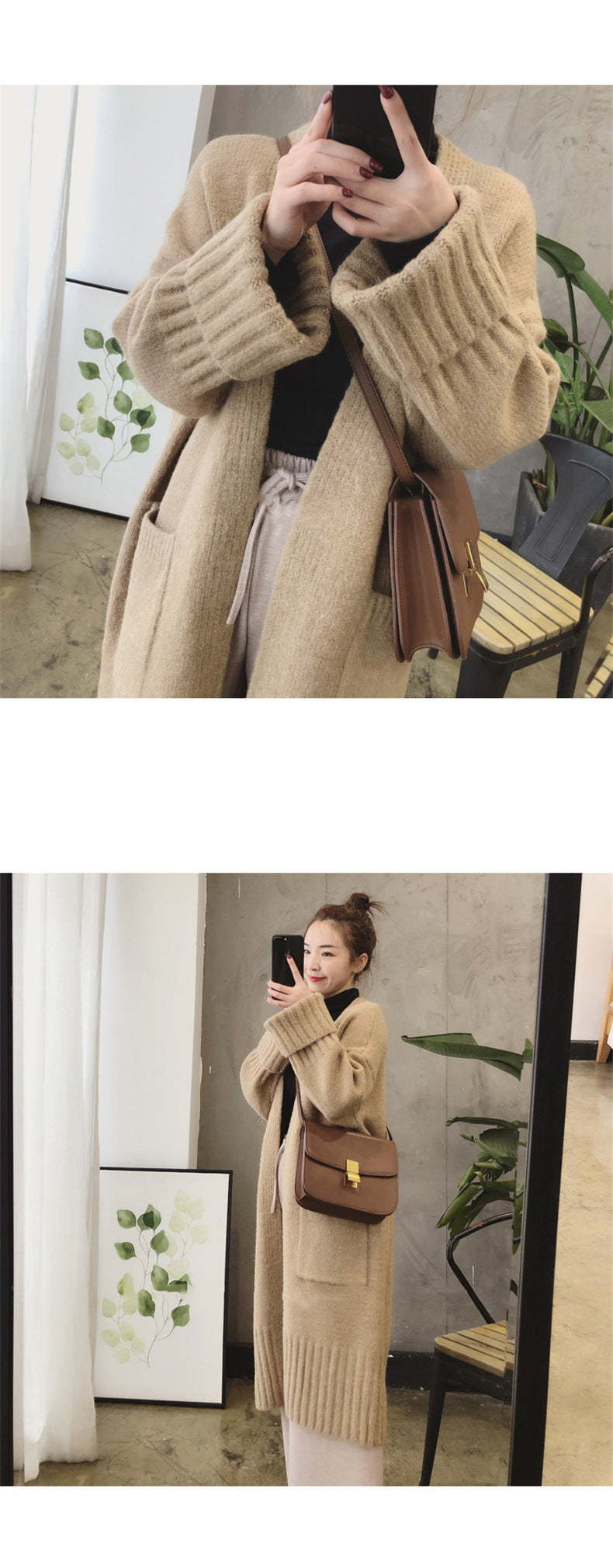 Casual Thick Long Knitted Cardigan Sweaters-Outerwear-Khaki-One Size-Free Shipping Leatheretro